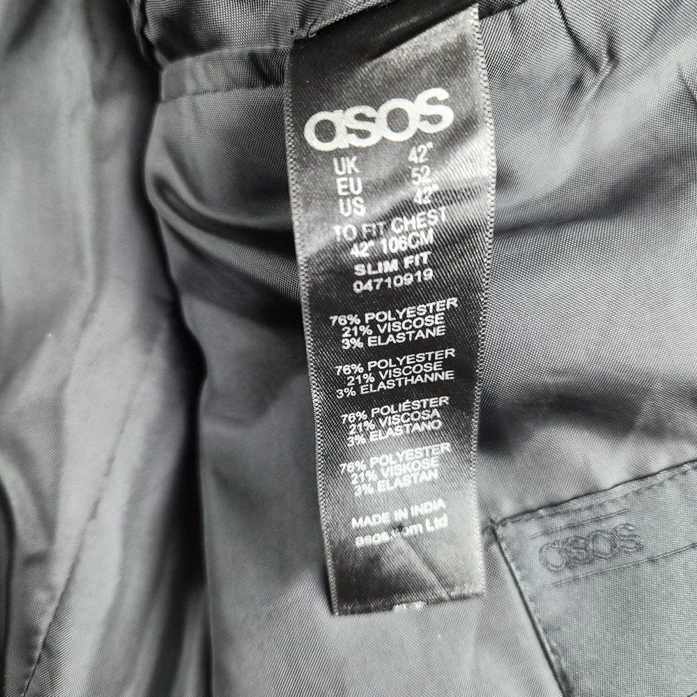 Asos Blazer Jacket Mens 42 Gray‎ Slim Fit Stretchy Slim Fit 2 Buttons Sport Coat